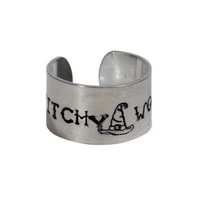 Handmade stamped Witchy‎ Woman adjustable hypoallergenic silver ring